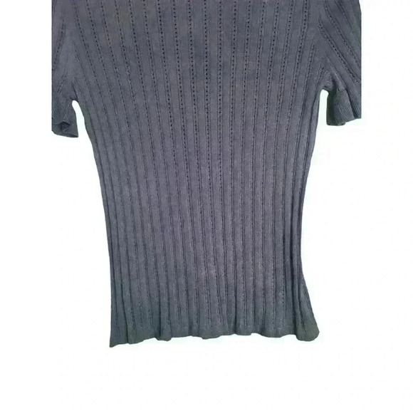 Pearl by LELA ROSE Short Sleeve Pointelle Knit Top Perforated Blue Size M - Picture 4 of 8